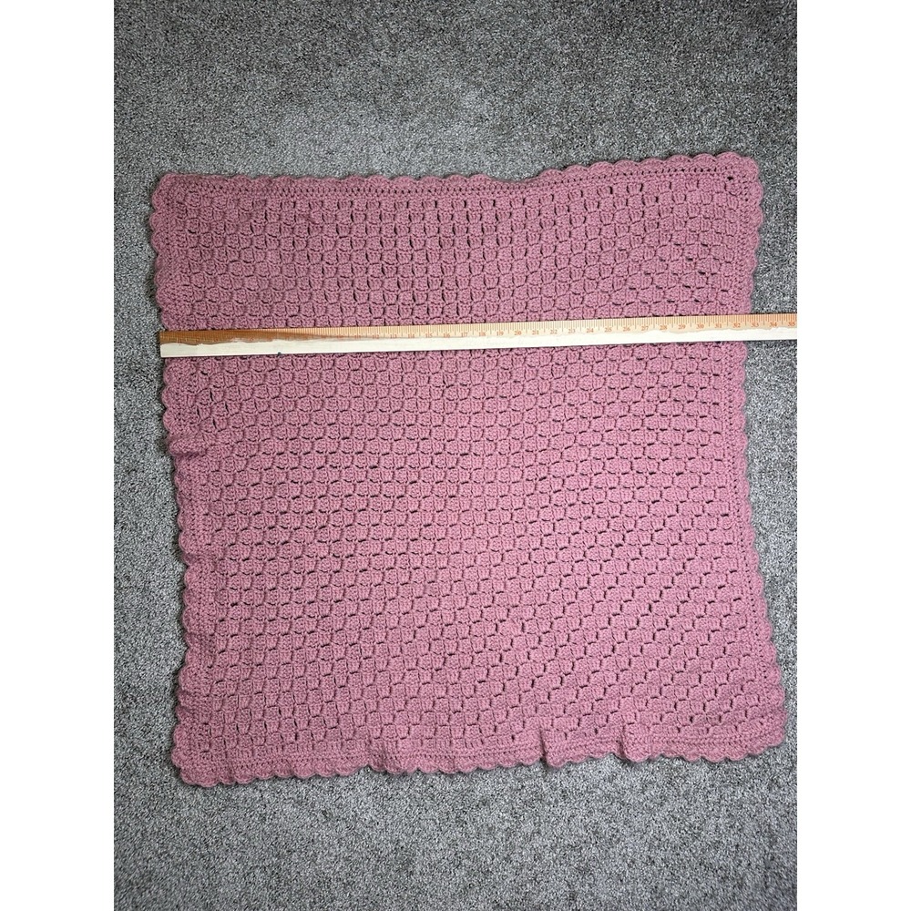 Handmade Crochet Baby Blanket Pink 33x33 Square Soft Knit Afghan